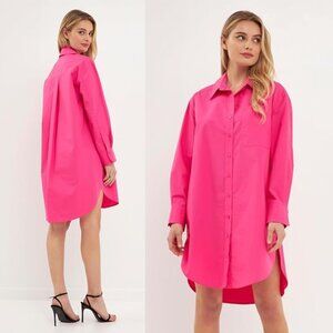 ENGLISH FACTORY Classic Collared Mini Dress Shirt Solid Pink Size S